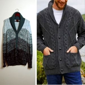 National Sweater Cardigan Men's XL Blue Striped Open Front Shawl Collar …